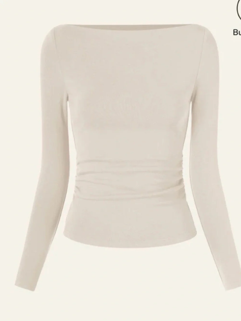 OGL Women’s Fitted Long Sleeve Boatneck Top Morning Mist Size Medium Cream - Picture 6 of 7